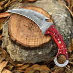 Handcrafted Damascus Karambit Knife 8.5 Inch Red Wood Handle with Sheath - Lavish Blade