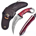 Handcrafted Damascus Karambit Knife 8.5 Inch Red Wood Handle with Sheath - Lavish Blade