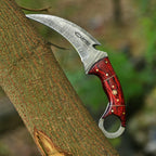 Handcrafted Damascus Karambit Knife 8.5 Inch Red Wood Handle with Sheath - Lavish Blade