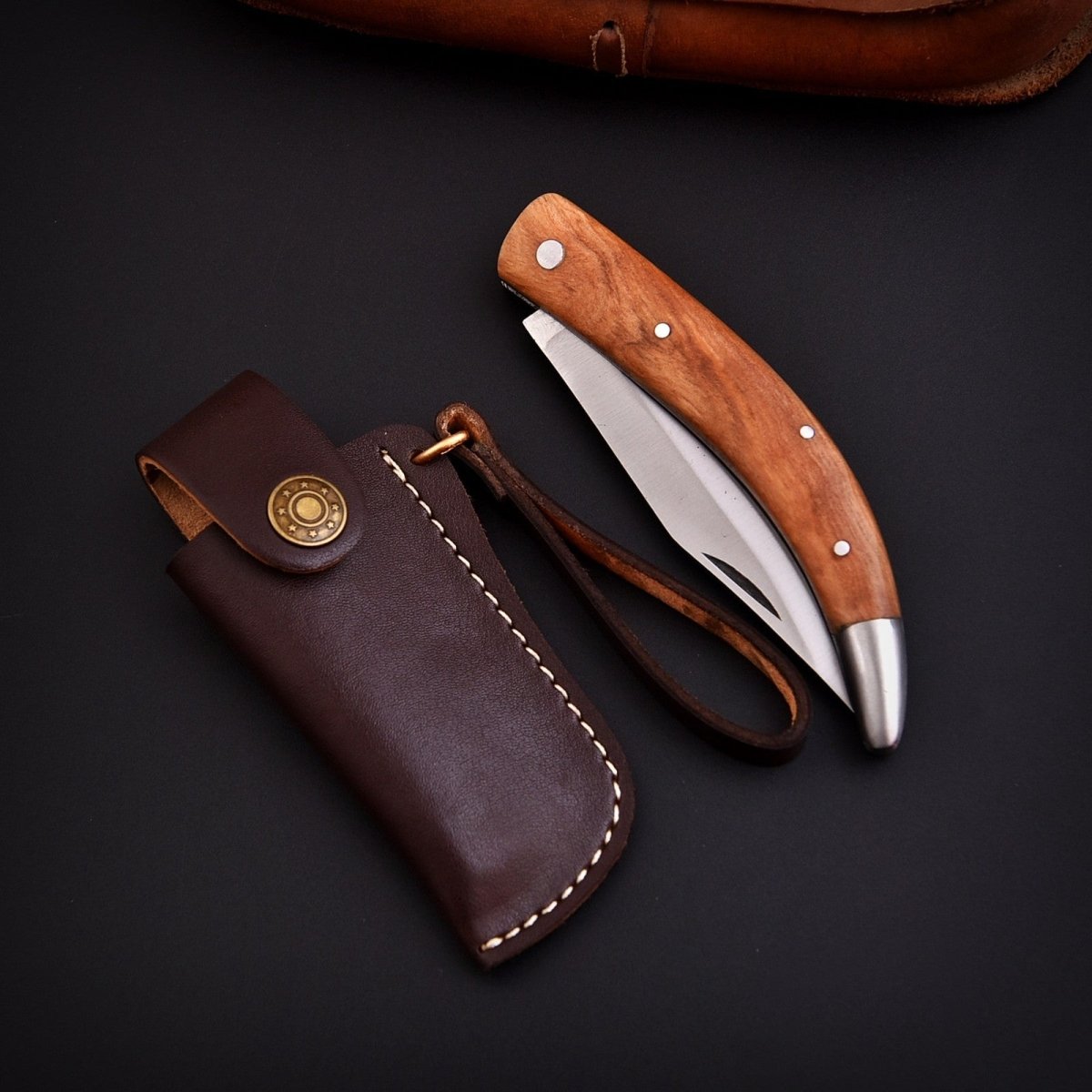 Handcrafted Stainless Folding Pocket Knife Wood and Bone with Engraving Option - Lavish Blade