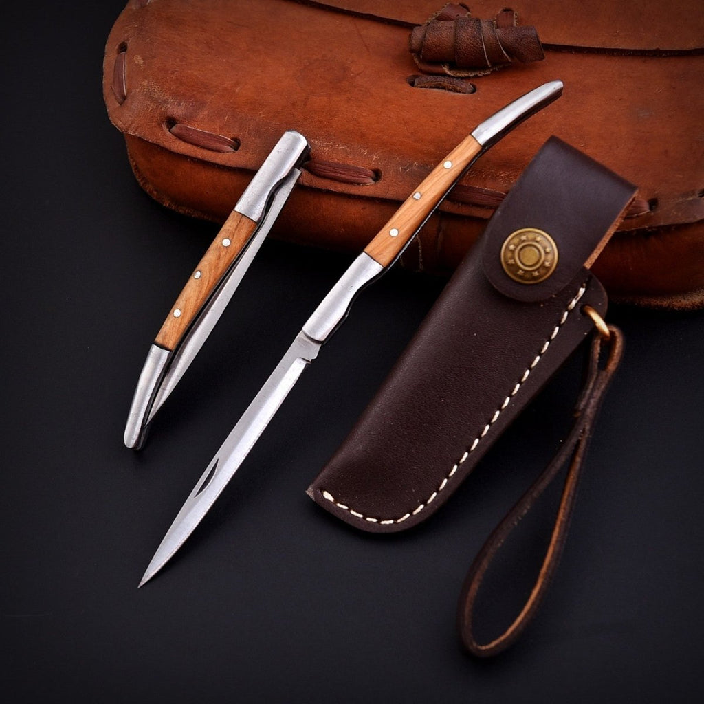 Handcrafted Stainless Folding Pocket Knife Wood and Bone with Engraving Option - Lavish Blade
