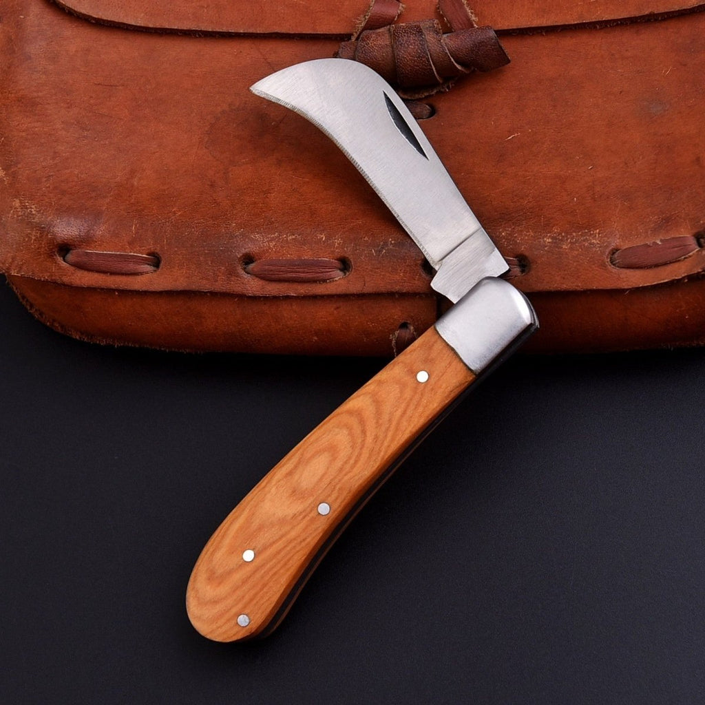 Handcrafted Stainless Folding Pocket Knife Wood and Bone with Engraving Option - Lavish Blade