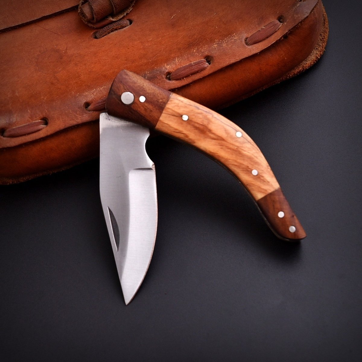 Handcrafted Stainless Folding Pocket Knife Wood and Bone with Engraving Option - Lavish Blade