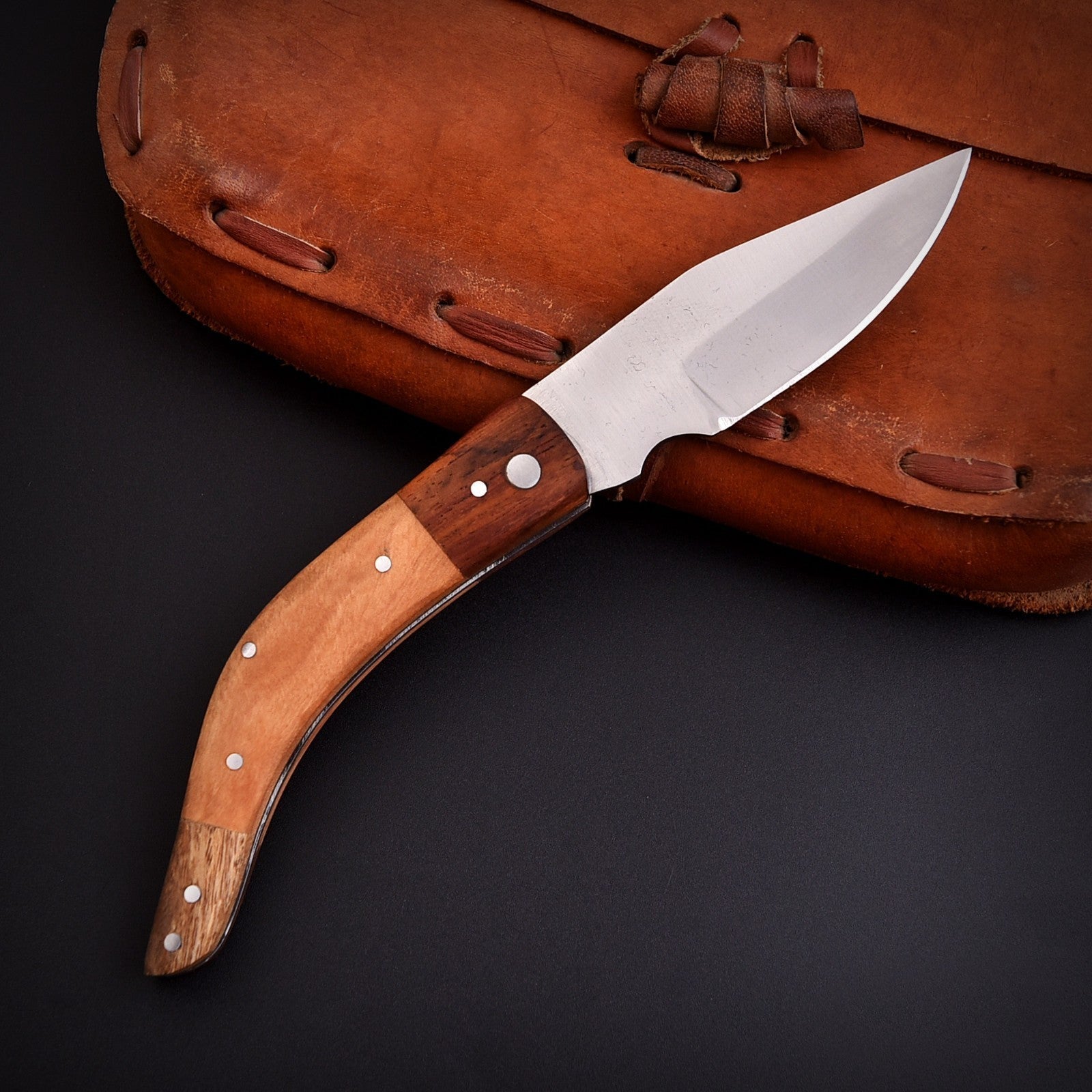 Handcrafted Stainless Folding Pocket Knife Wood and Bone with Engraving Option - Lavish Blade