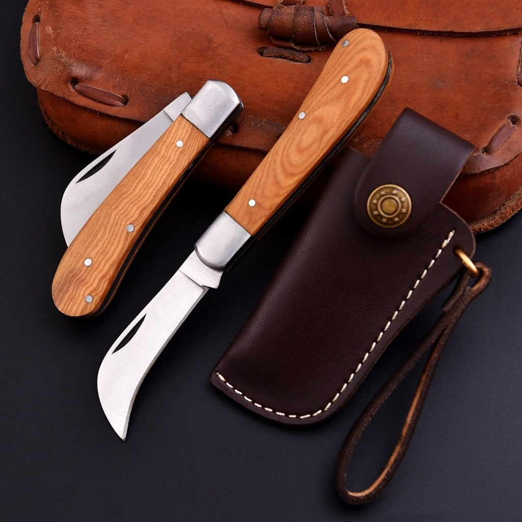 Handcrafted Stainless Folding Pocket Knife Wood and Bone with Engraving Option - Lavish Blade