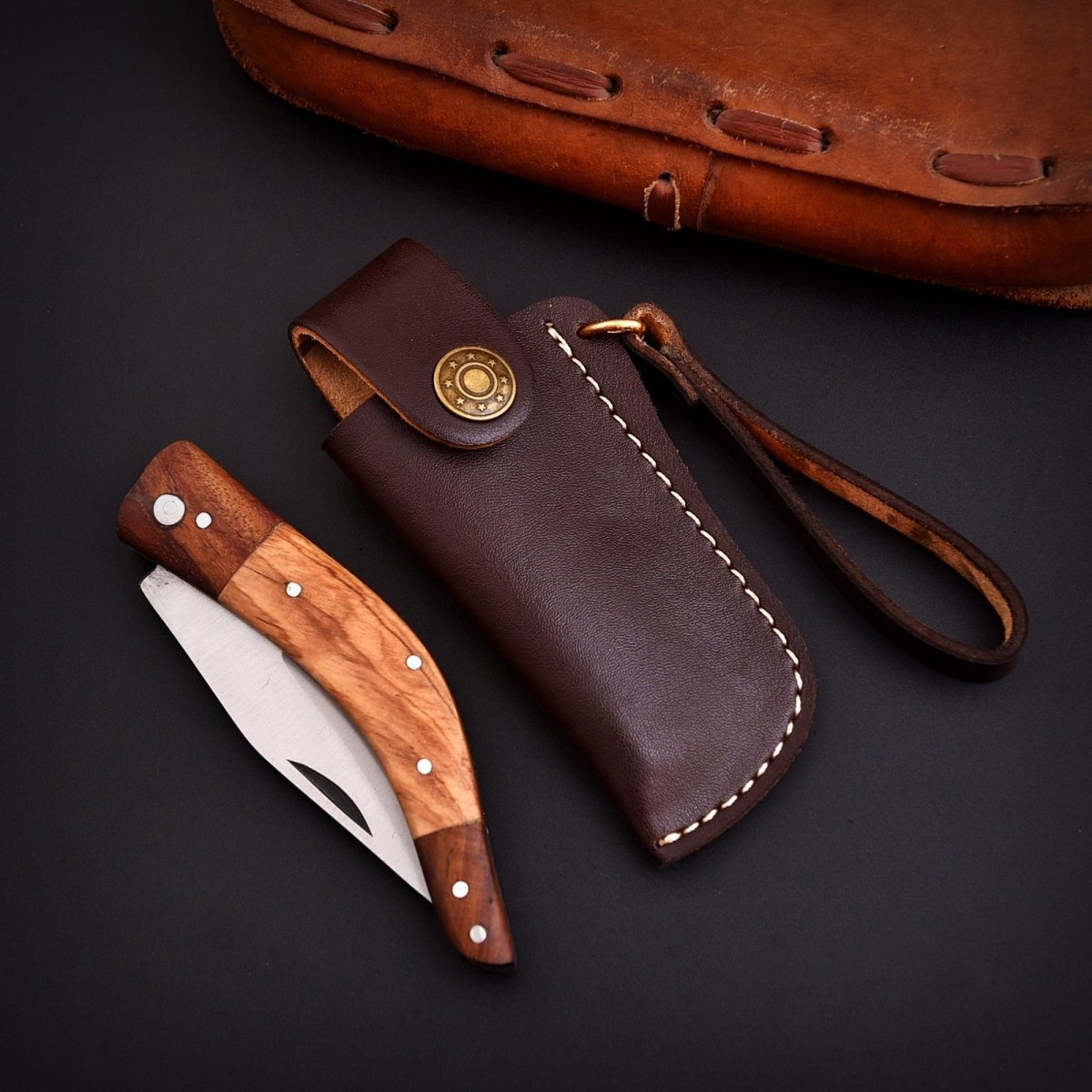 Handcrafted Stainless Folding Pocket Knife Wood and Bone with Engraving Option - Lavish Blade