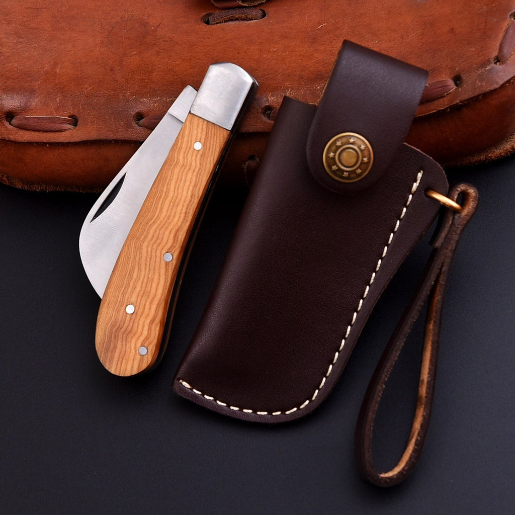 Handcrafted Stainless Folding Pocket Knife Wood and Bone with Engraving Option - Lavish Blade