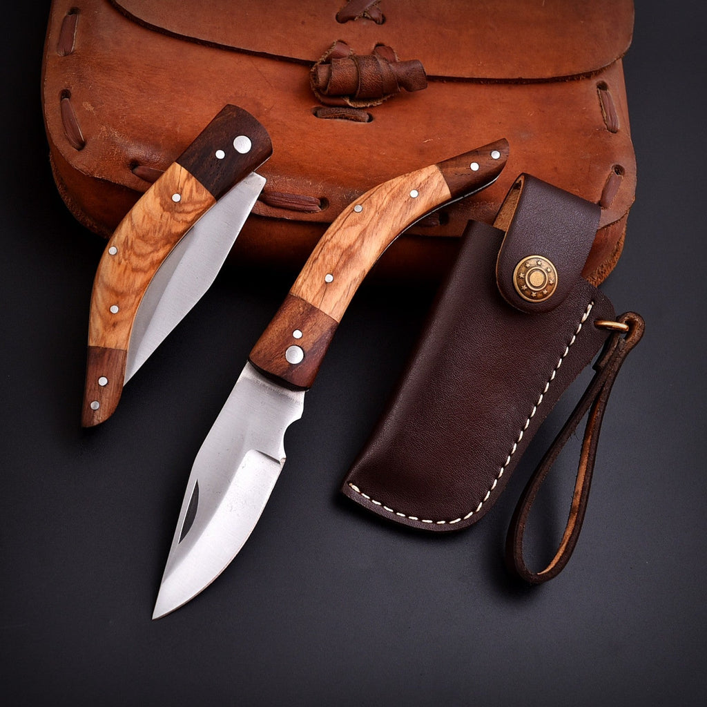 Handcrafted Stainless Folding Pocket Knife Wood and Bone with Engraving Option - Lavish Blade
