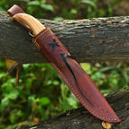 Handmade Acid Wash Bushcraft Knife 10 Inch Olive Wood Handle with Sheath - Lavish Blade