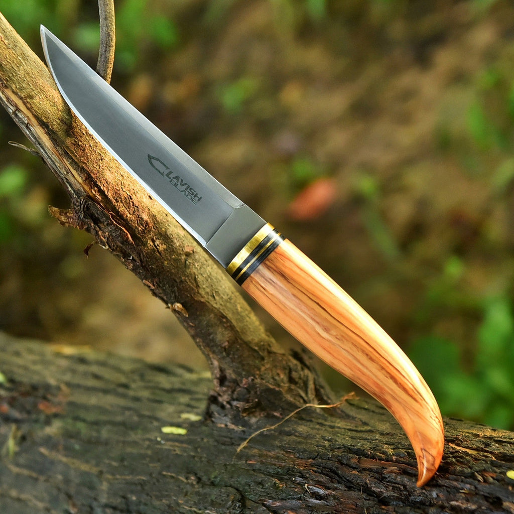 Handmade Acid Wash Bushcraft Knife 10 Inch Olive Wood Handle with Sheath - Lavish Blade