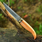 Handmade Acid Wash Bushcraft Knife 10 Inch Olive Wood Handle with Sheath - Lavish Blade