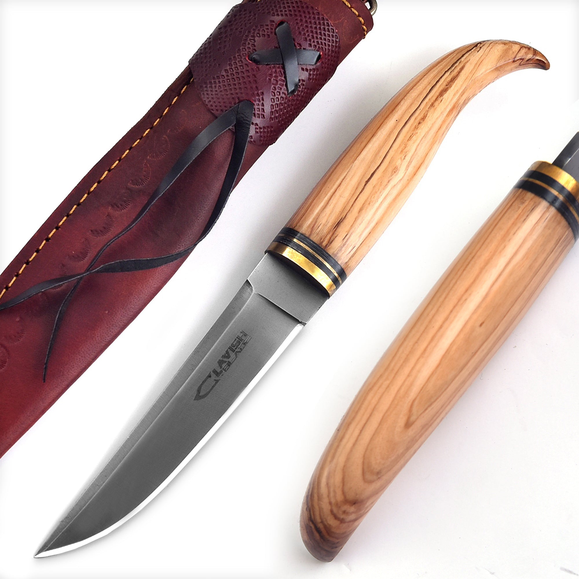 Handmade Acid Wash Bushcraft Knife 10 Inch Olive Wood Handle with Sheath - Lavish Blade