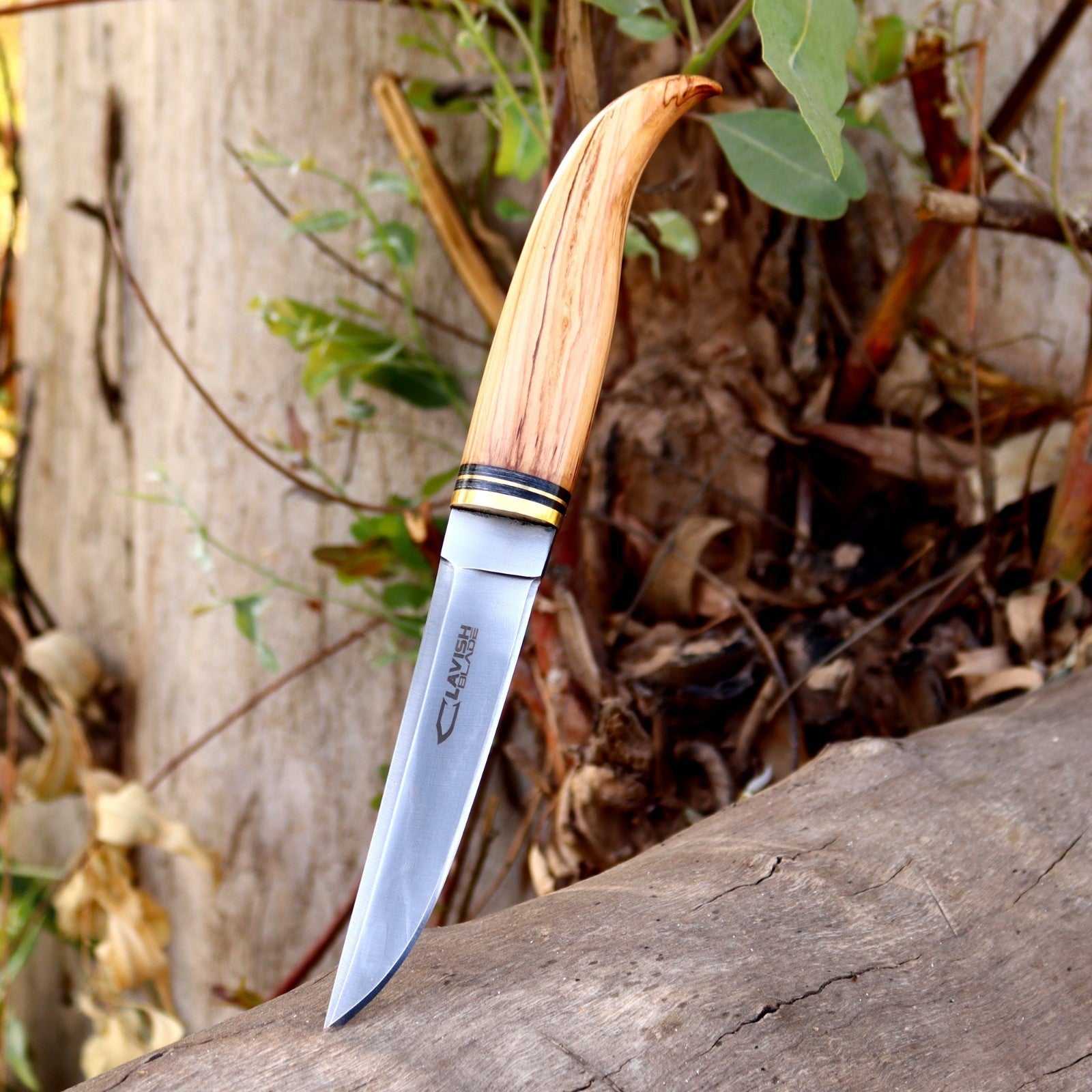 Handmade Acid Wash Bushcraft Knife 10 Inch Olive Wood Handle with Sheath - Lavish Blade