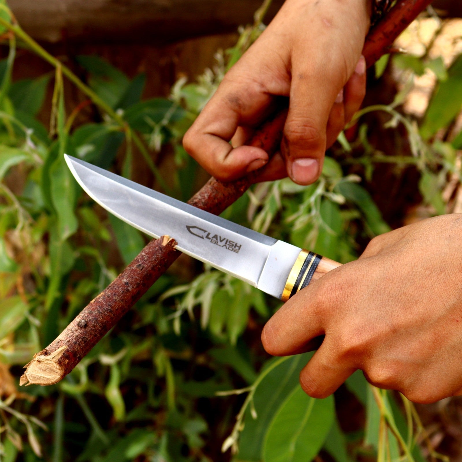 Handmade Acid Wash Bushcraft Knife 10 Inch Olive Wood Handle with Sheath - Lavish Blade