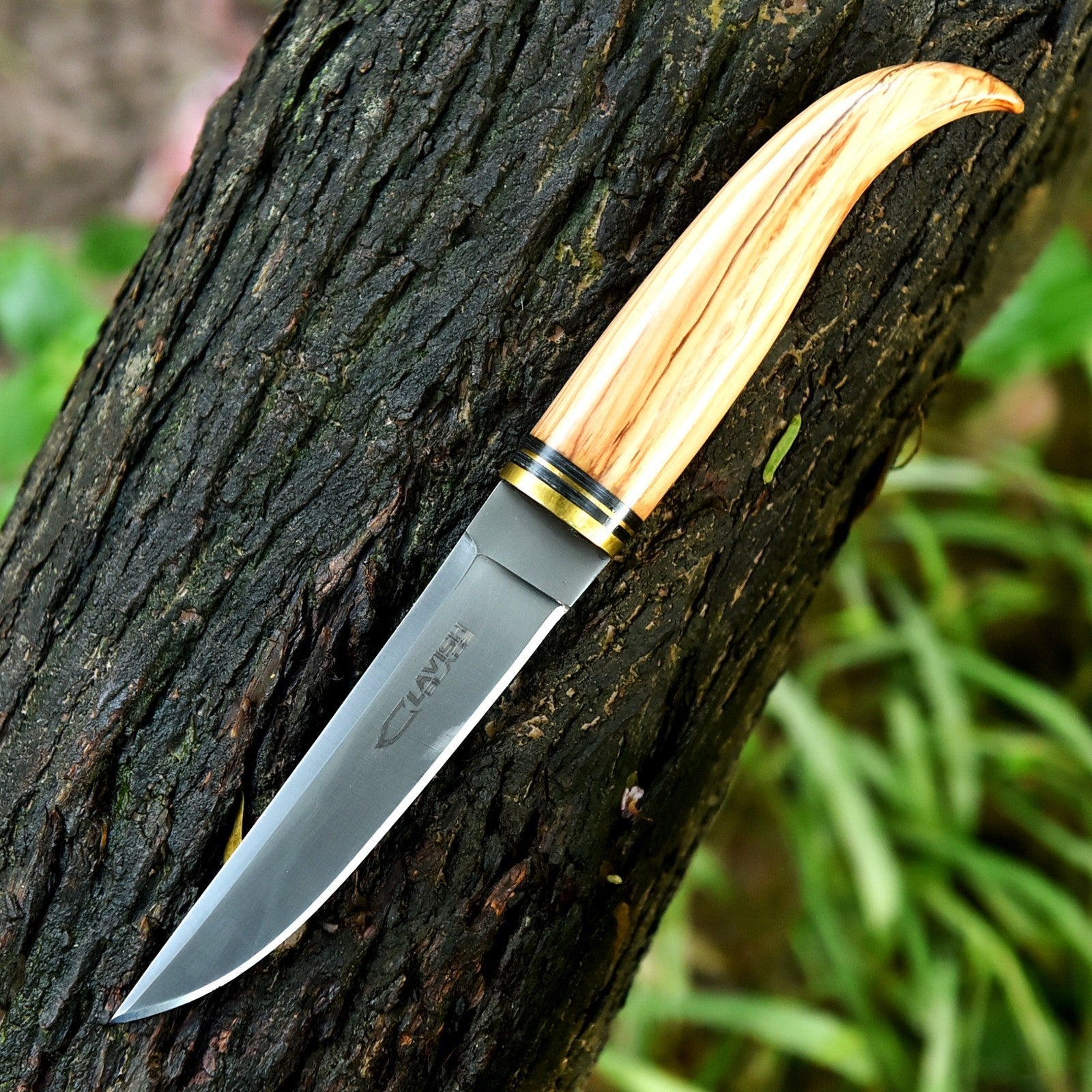 Handmade Acid Wash Bushcraft Knife 10 Inch Olive Wood Handle with Sheath - Lavish Blade