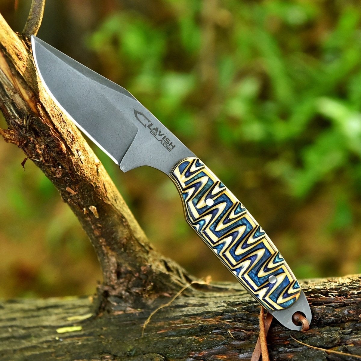 Handmade Acid Wash Hunting Knife 8 Inch Multicolored Wood Handle with Sheath - Lavish Blade