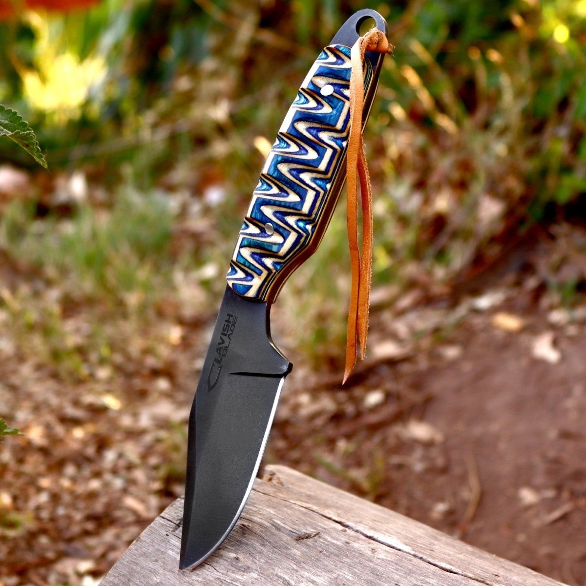 Handmade Acid Wash Hunting Knife 8 Inch Multicolored Wood Handle with Sheath - Lavish Blade
