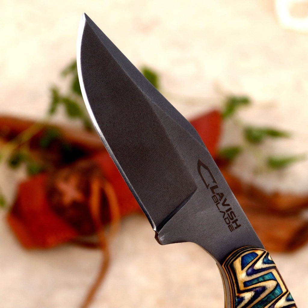 Handmade Acid Wash Hunting Knife 8 Inch Multicolored Wood Handle with Sheath - Lavish Blade