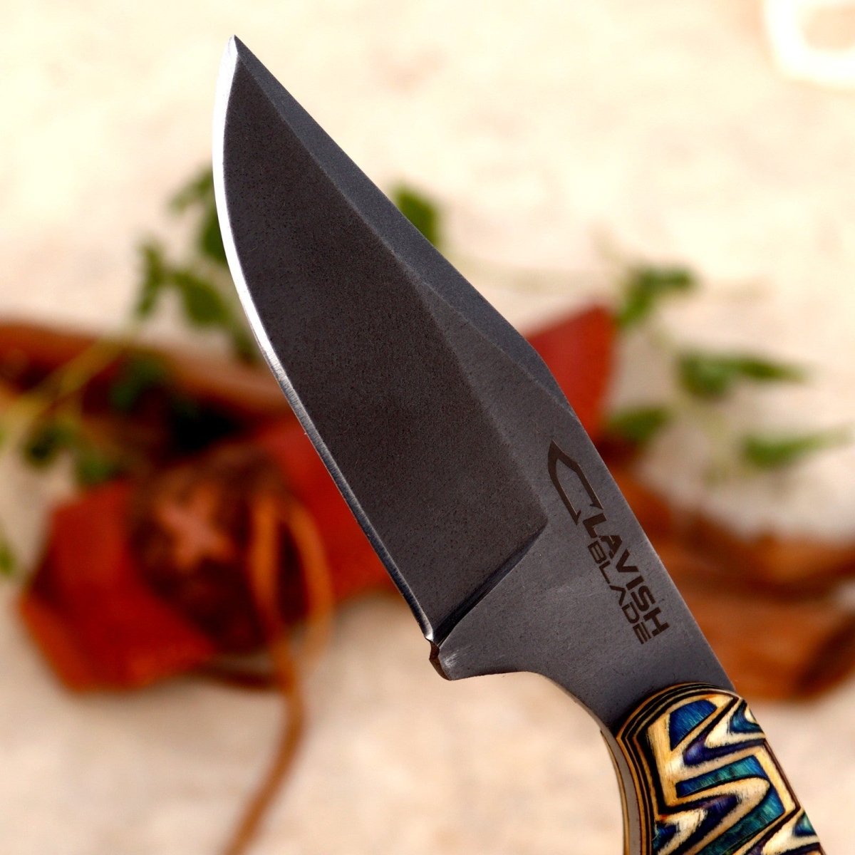 Handmade Acid Wash Hunting Knife 8 Inch Multicolored Wood Handle with Sheath - Lavish Blade