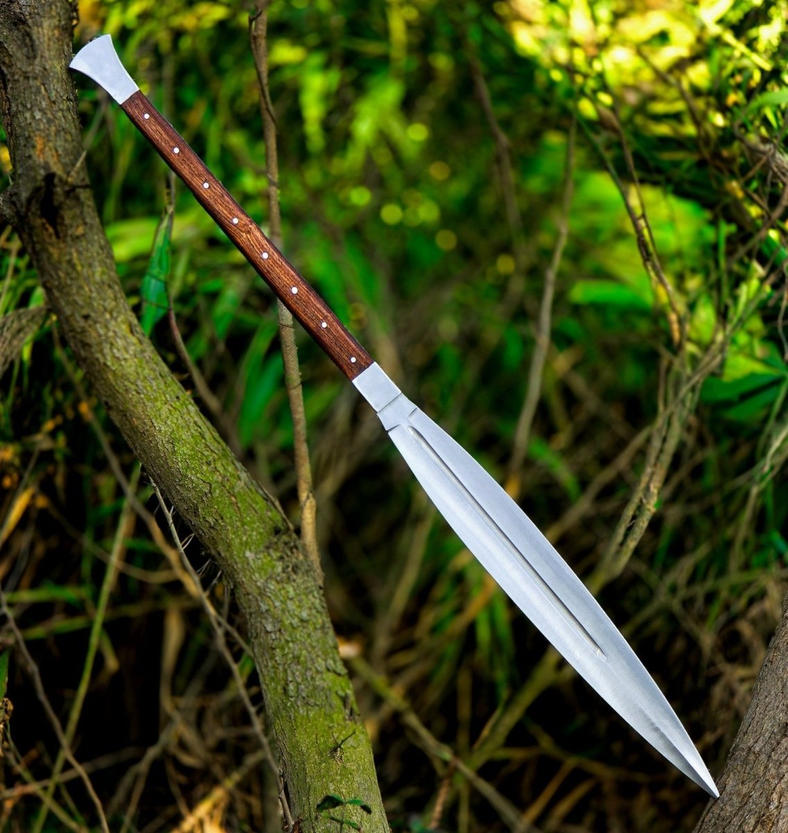 Handmade Carbon Steel Viking Spear Sword 36 Inch with Leather Sheath