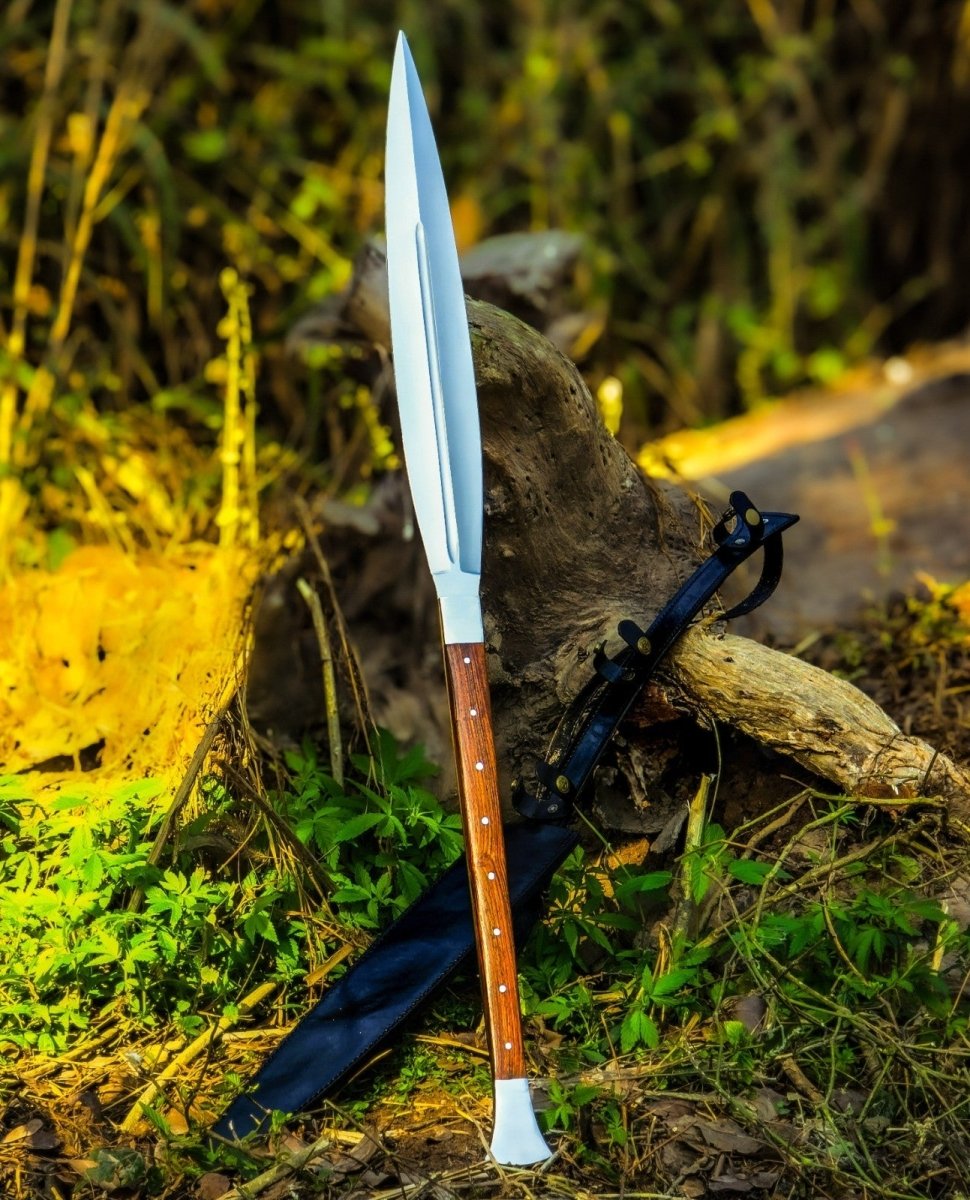 Handmade Carbon Steel Viking Spear Sword 36 Inch with Leather Sheath