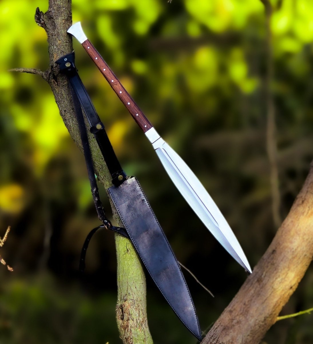 Handmade Carbon Steel Viking Spear Sword 36 Inch with Leather Sheath