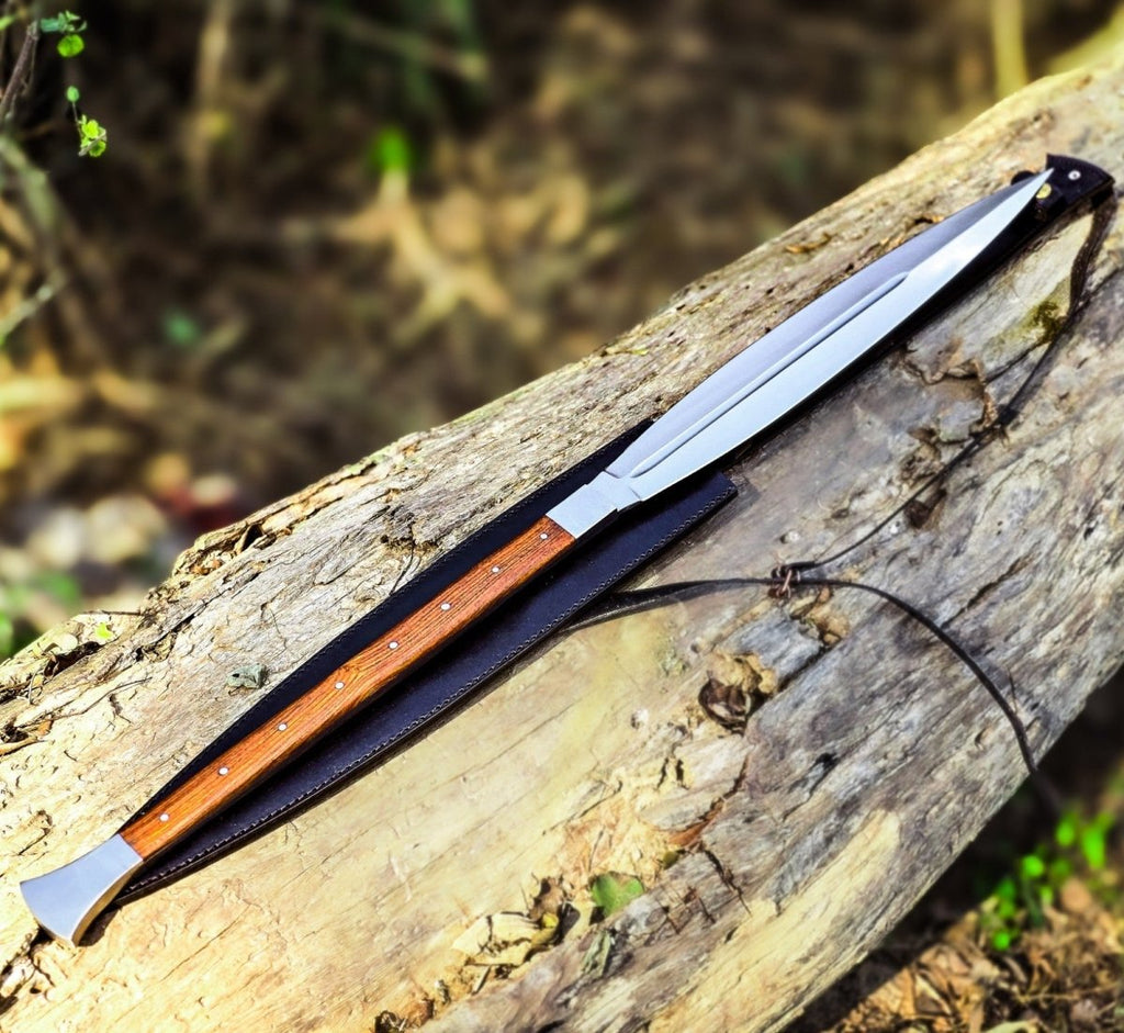 Handmade Carbon Steel Viking Spear Sword 36 Inch with Leather Sheath