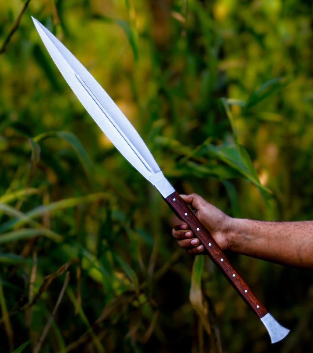Handmade Carbon Steel Viking Spear Sword 36 Inch with Leather Sheath
