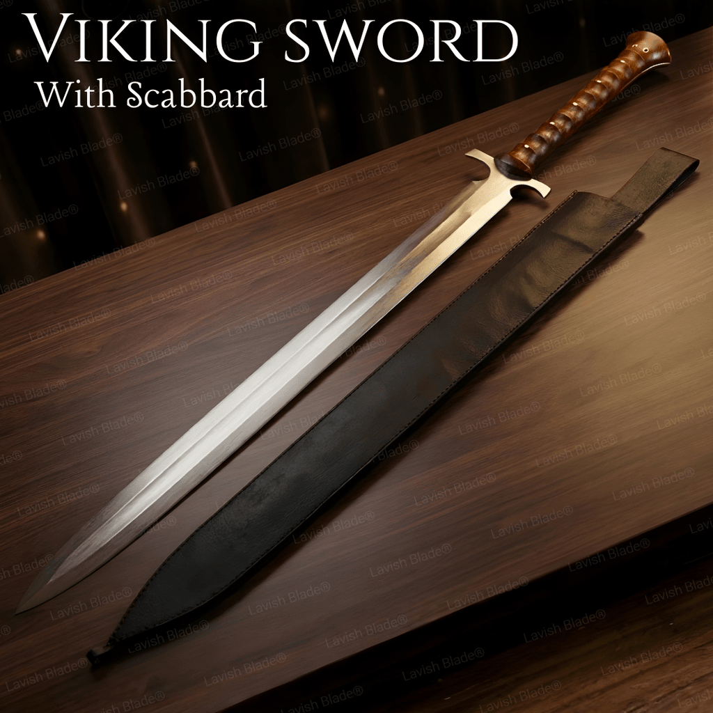 Handmade Celtic Leaf Sword Replica Carbon Steel with Rosewood Handle and Sheath - Lavish Blade