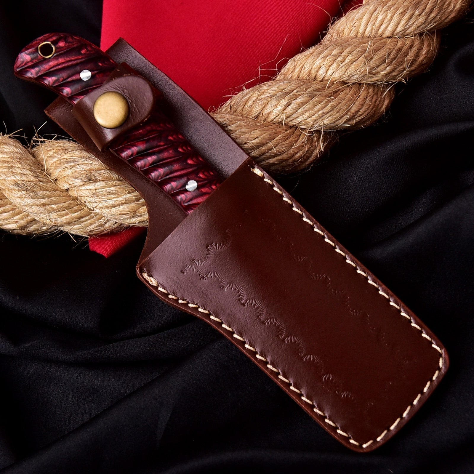 Handmade Cowboy Bull Cutter Knife 8 Inch Red Wood Handle with Leather Sheath - Lavish Blade