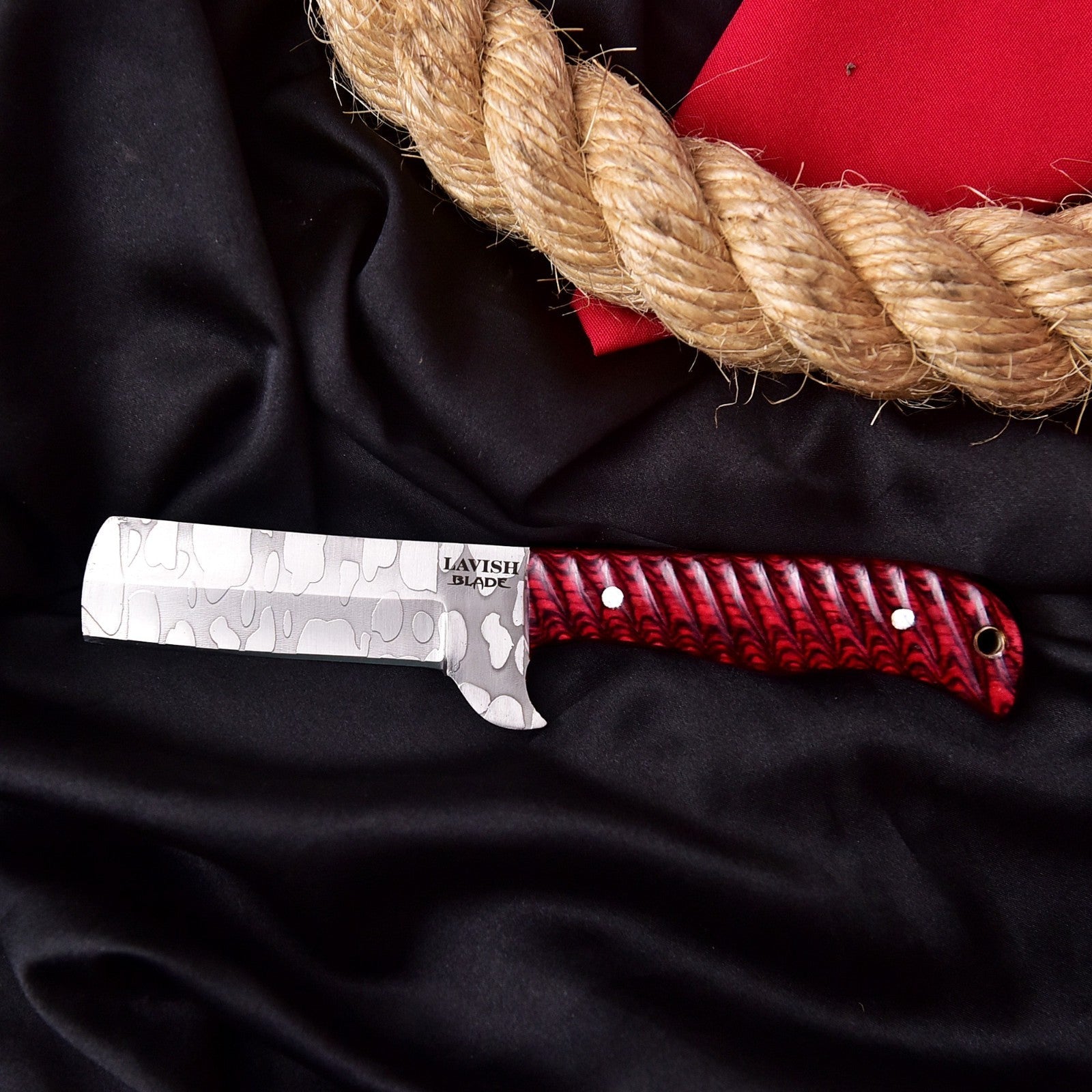 Handmade Cowboy Bull Cutter Knife 8 Inch Red Wood Handle with Leather Sheath - Lavish Blade