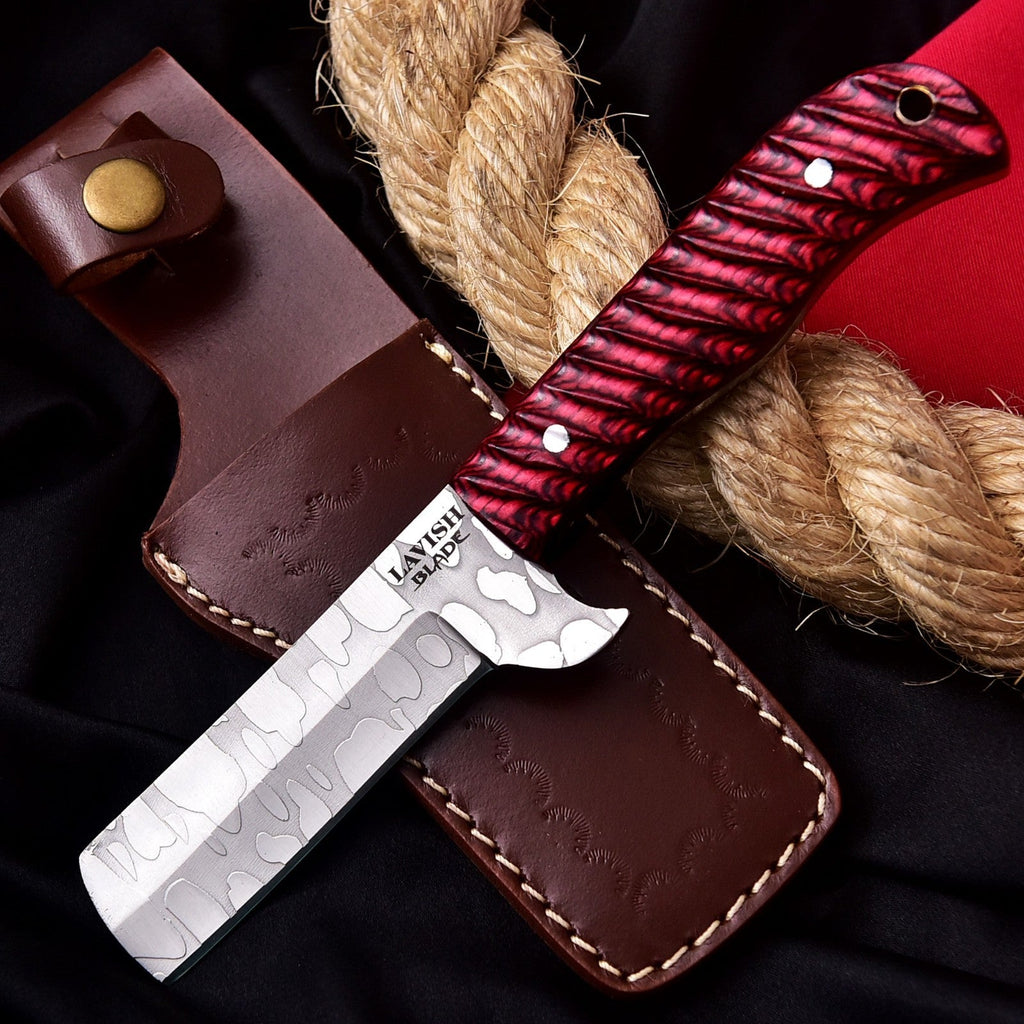 Handmade Cowboy Bull Cutter Knife 8 Inch Red Wood Handle with Leather Sheath - Lavish Blade