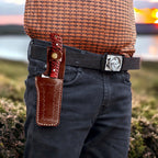 Handmade Cowboy Bull Cutter Knife 8 Inch Red Wood Handle with Leather Sheath - Lavish Blade