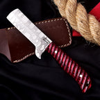 Handmade Cowboy Bull Cutter Knife 8 Inch Red Wood Handle with Leather Sheath - Lavish Blade