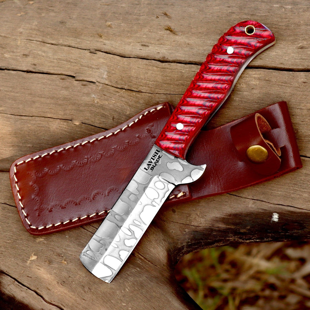 Handmade Cowboy Bull Cutter Knife 8 Inch Red Wood Handle with Leather Sheath - Lavish Blade