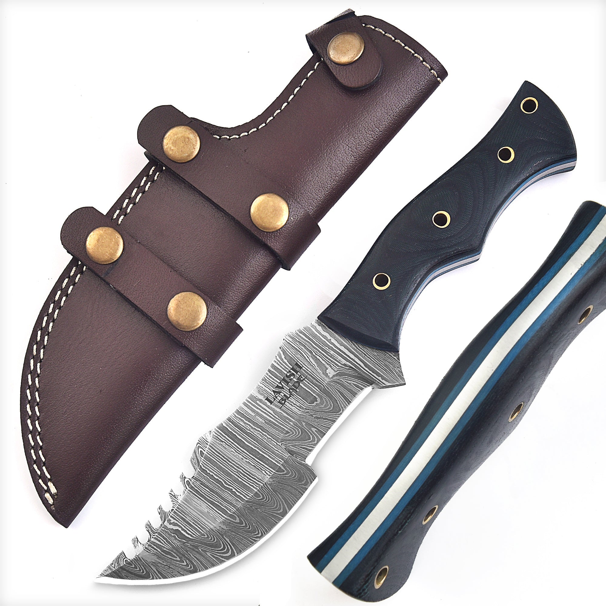 Handmade Damascus Bowie Hunting Knife 10 Inch Green Micarta Handle with Sheath - Lavish Blade