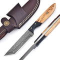 Handmade Damascus Bushcraft Hunting Knife 7.5 Inch Olive Wood Handle with Sheath - Lavish Blade