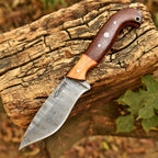 Handmade Damascus Bushcraft Knife 10 Inch Full Tang Wood Handle with Sheath - Lavish Blade