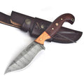 Handmade Damascus Bushcraft Knife 10 Inch Full Tang Wood Handle with Sheath - Lavish Blade