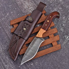 Handmade Damascus Bushcraft Knife 10 Inch Full Tang Wood Handle with Sheath - Lavish Blade