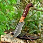 Handmade Damascus Bushcraft Knife 10 Inch Full Tang Wood Handle with Sheath - Lavish Blade