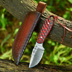 Handmade Damascus Bushcraft Knife 8 Inch Red Wood Handle with Leather Sheath - Lavish Blade