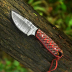 Handmade Damascus Bushcraft Knife 8 Inch Red Wood Handle with Leather Sheath - Lavish Blade