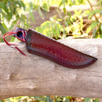 Handmade Damascus Bushcraft Knife 8 Inch Red Wood Handle with Leather Sheath - Lavish Blade