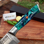 Handmade Damascus Chef Knife 12 Inch Ladder Pattern Sea Green Resin Handle - Lavish Blade