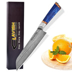Handmade Damascus Chef Knife 12.5 Inch Blue Resin and Wood Handle with Gift Box - Lavish Blade