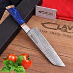 Handmade Damascus Chef Knife 12.5 Inch Blue Resin and Wood Handle with Gift Box - Lavish Blade