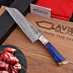 Handmade Damascus Chef Knife 12.5 Inch Blue Resin and Wood Handle with Gift Box - Lavish Blade