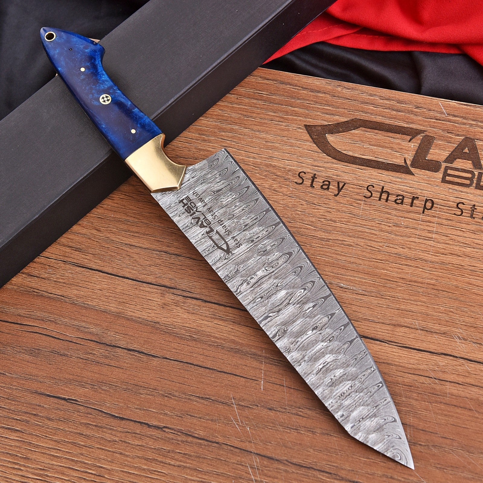 Handmade Damascus Chef Knife 13 Inch Pearl Blue Resin Handle with Gift Box - Lavish Blade