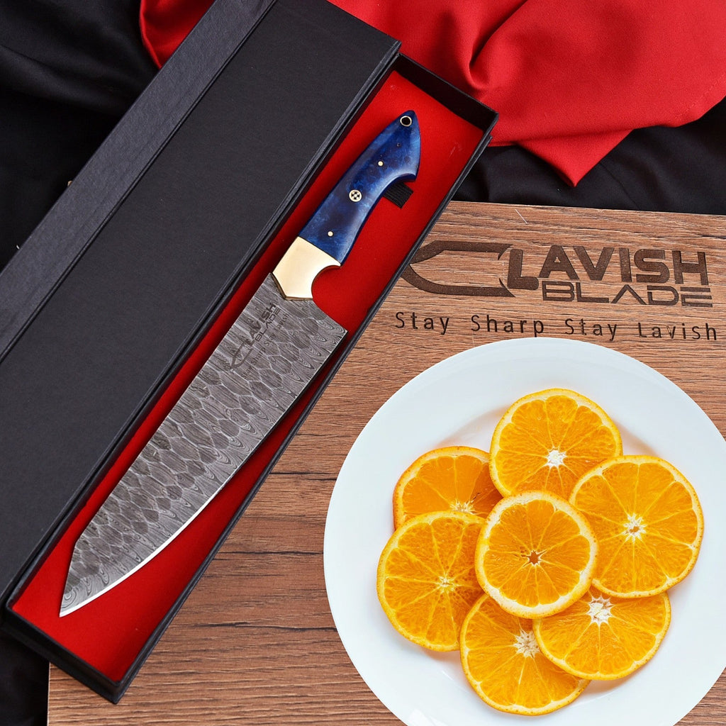 Handmade Damascus Chef Knife 13 Inch Pearl Blue Resin Handle with Gift Box - Lavish Blade